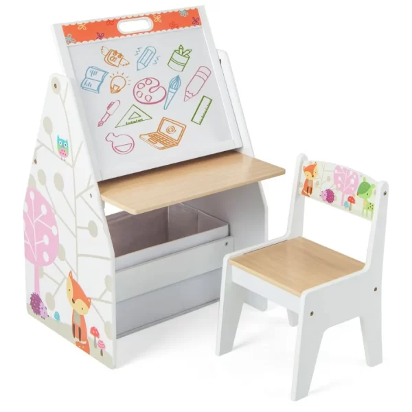 Kids Easel Play Station with Chair and Storage